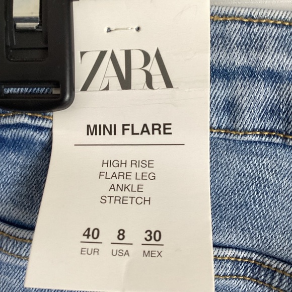 Zara NWT high Rise Flare ankle Stretchy blue Jeans Size 8 - Picture 7 of 8
